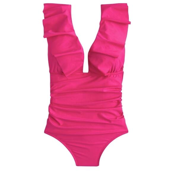 J. Crew Other - J.Crew Women's Ruched Ruffle One-Piece Swimsuit Sizes 0 - 12 Radiant Fushia NEW